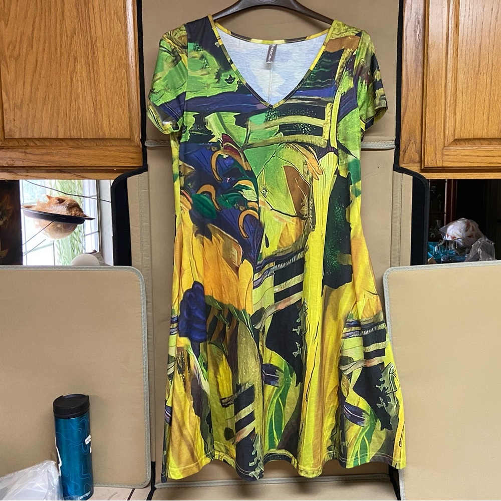 Noracora V-neck Nature Print Jersey MIDI Dress Size Small
